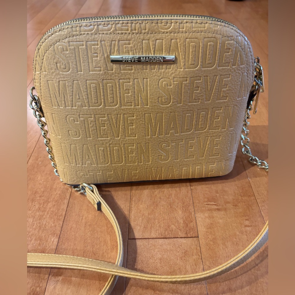 Steve Madden Yellow-Tan Embossed Logo Crossbody Bag